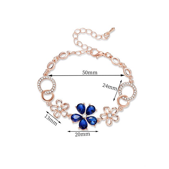 LRC Gelang Tangan Fashion Sapphire Blue Hollow Out Flowers Decorated Bracelet