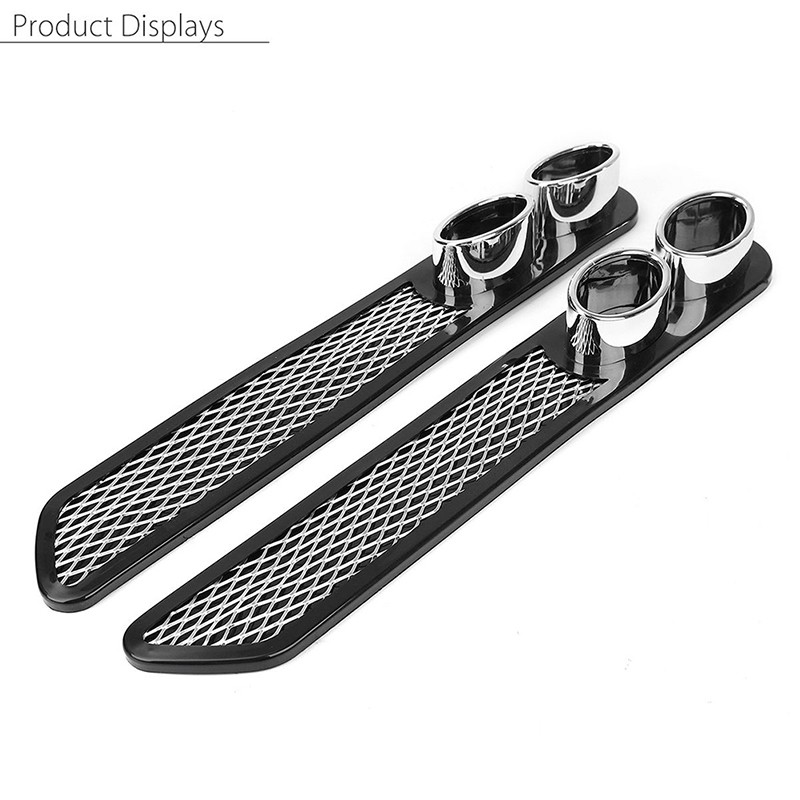 2Pcs Auto Car Grid Simulation Vent Double Tube Exhaust Pipe ABS Exterior BLK Set