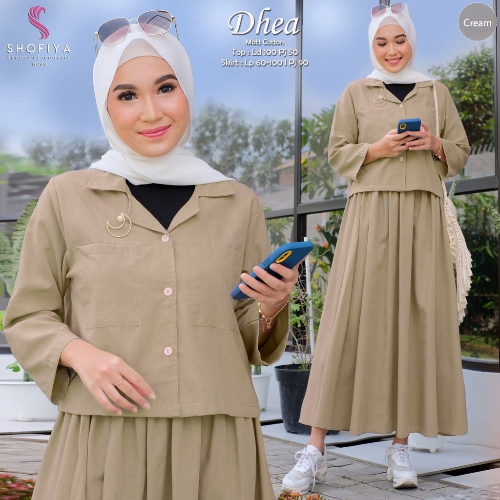 Shofiya Dhea One Set Cotton Motif Polos Setelan Atasan & Rok Muslim Wanita LD 100