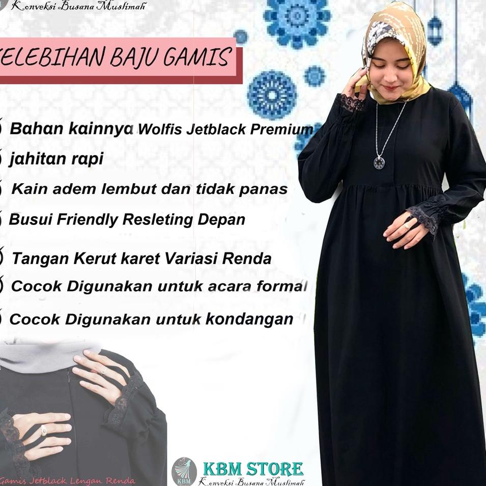 GAMIS JETBLACK PREMIUM / GAMIS POLOS HITAM/ GAMIS JETBLACK SYARI RENDA TANGAN ‣ JWG.19Au22ᴱ