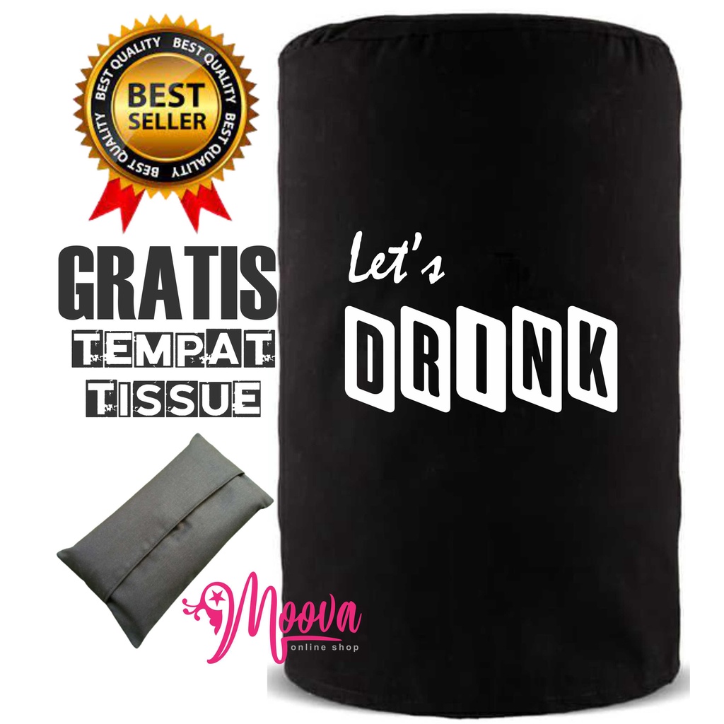 Cover Galon/Sarung Galon/Tutup Galon Motif Let's Drink Gratis Tempat Tissue