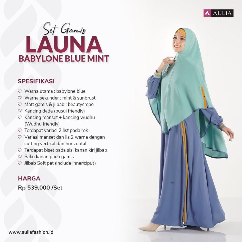 GAMIS SET AULIA FASHION TERBARU LAUNA BABYLONE BLUE MINT