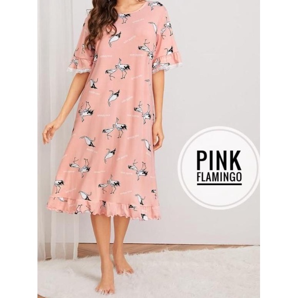 ➼ DASTER WANITA / BAJU TIDUR WANITA / DASTER BUMIL BUSUI FRIENDLY - PINK FLAMINGO, ALLSIZE ✬