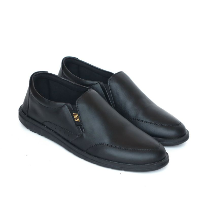 Sepatu Casual Pria Sepatu Slip On Hitam Slop Kasual Santai Spatu Main Kerja Formal Trendi