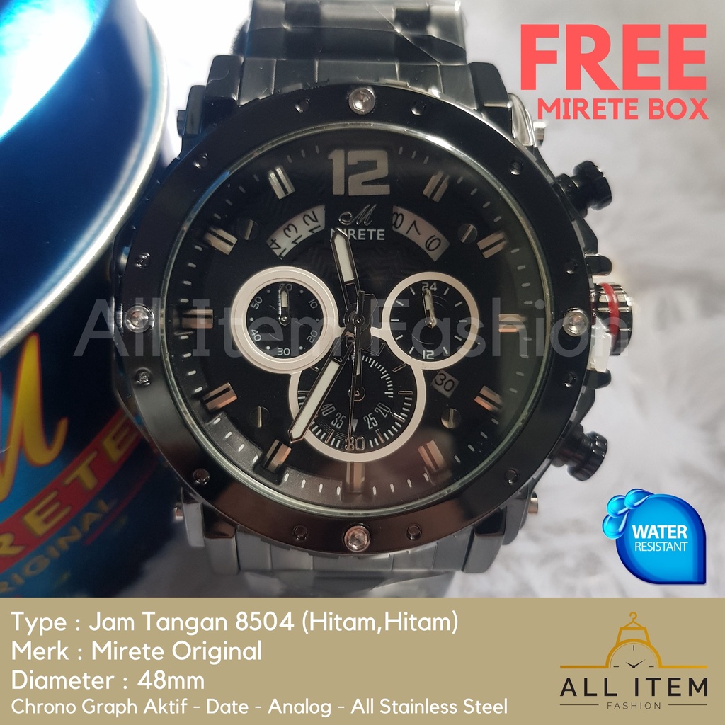 Jam Tangan Chrono Rantai MIRETE 8504 / Jam Tangan Pria Anti Air ORI / Arloji / Watches (FREE BOX)