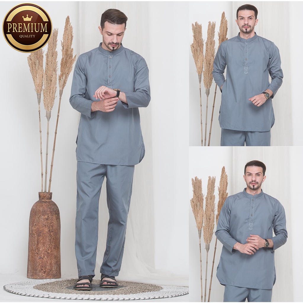 Setelan Baju koko Dewasa Lengan Panjang Fashion Muslim Kurta Set Atas Bawah Pria Bahan Cotton Terbar