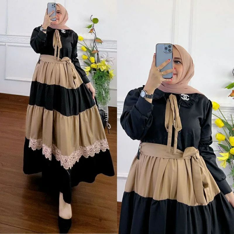 GAMIS WANITA KEKINIAN AURORA DRESS BAHAN KATUN RAYON MIX RENDA LD 110 CM PB 137 GAMIS WANITA TERBARU 2023 KEKINIAN / GAMIS KATUN RAYON PREMIUM / DRESS WANITA TERBARU KEKINIAN / MAXI DRESS WANITA JUMBO