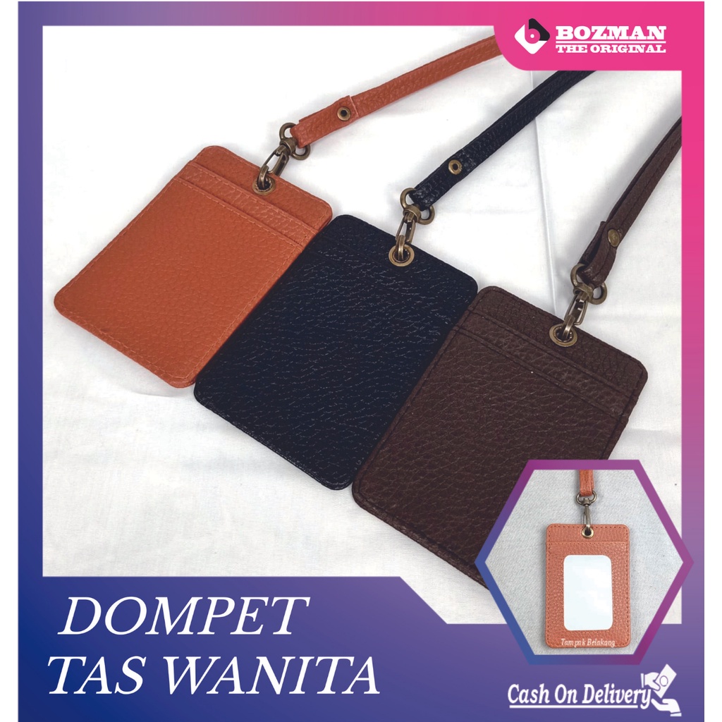 ID CARD HOLDER KULIT LANYARD WITH SLOT KARTU/NAME TAG PU LEATHER TERMURAH