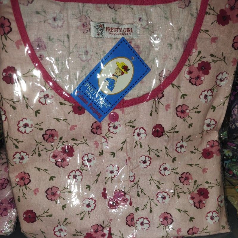 Piyama Cp set celana panjang Katun Motif Bunga Pretty girl-KODE 29B PEACH