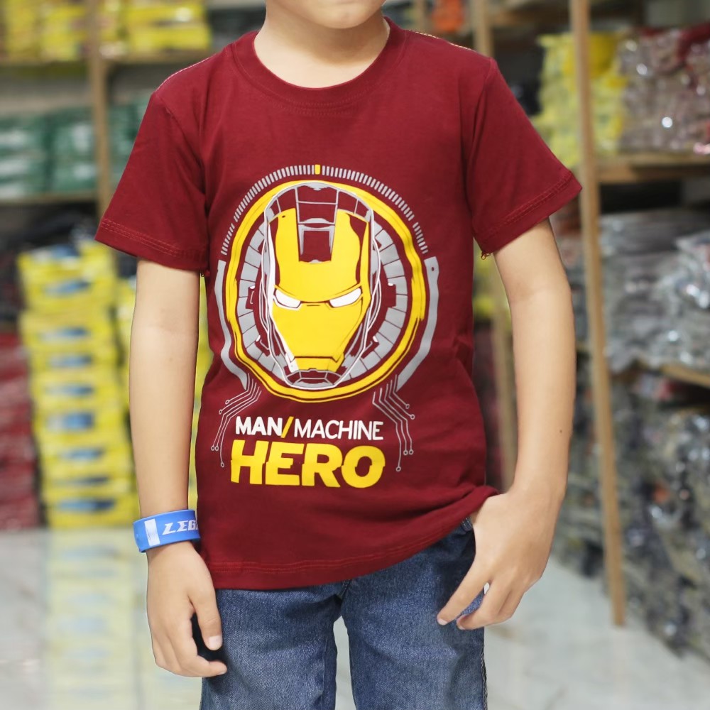  BAJU  KAOS  ANAK  IRONMAN MACHINE WARNA  MAROON BAJU  OSHKOS 