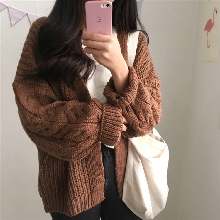  Cardigan  Rajut  Wanita  Lengan Panjang  Model Longgar Versi 