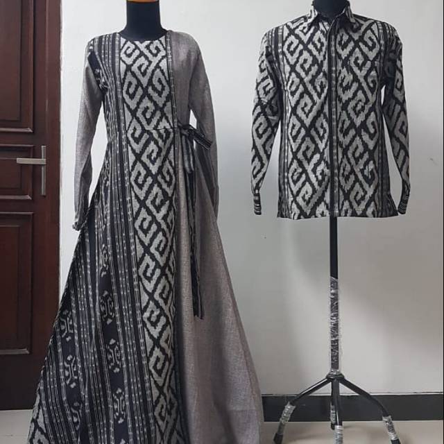 Cople baju tenun motif toraja black white silver | Shopee ...