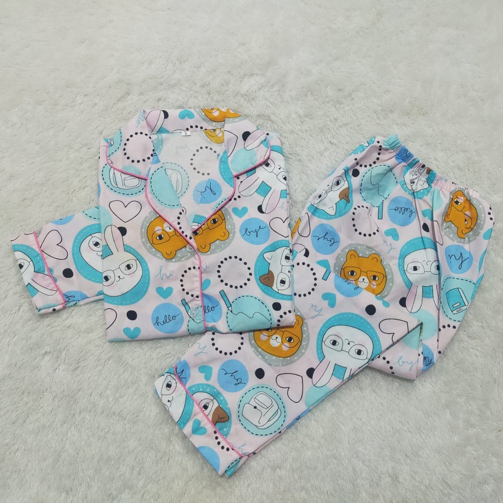 VeriFel Piyama Balita Cewek Katun Micro Impor Motif Kartun Karakter Promo Murah Setelan CP / PP Usia 1 th - 5 th-PP Student Pink