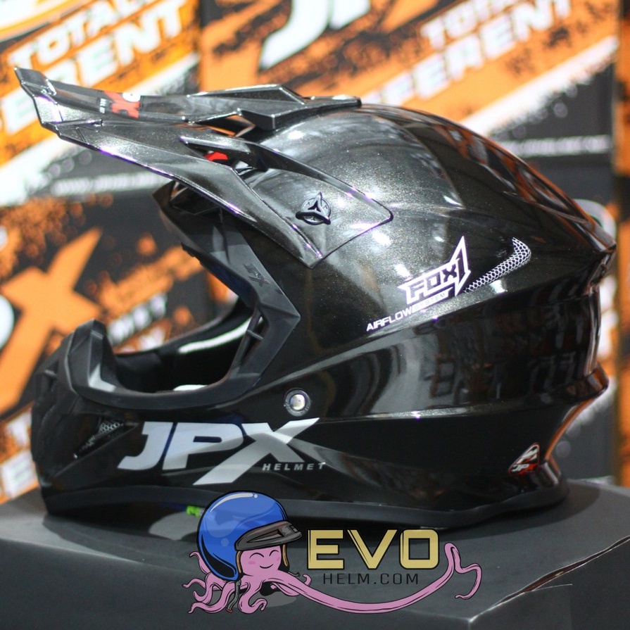 HELM JPX CROSS_SOLID - BLACK MET / SILVER + GOOGLE SNAIL (ONGKIR 2 KG) HELM JPX TERBARU