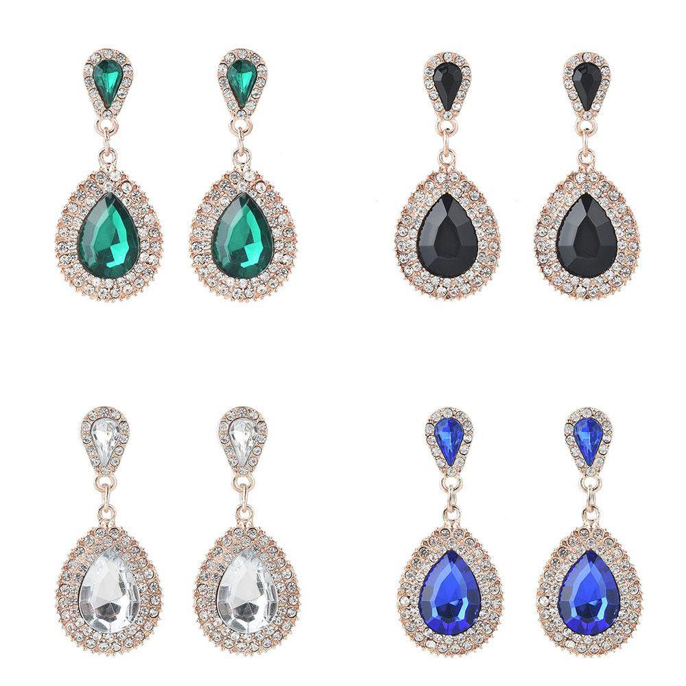 Lily Water Drop Rhinestones Earrings Multicolor Istana Wanita Retro Anting Kristal