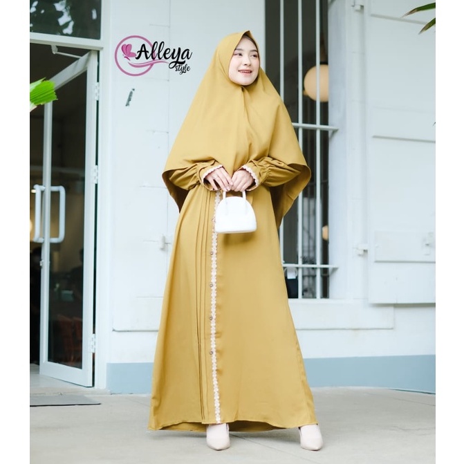 Gamis set khimar SHANUM ORI ALEYA DAN FATHIA polos renda muslim wanita cod murah lembut adem