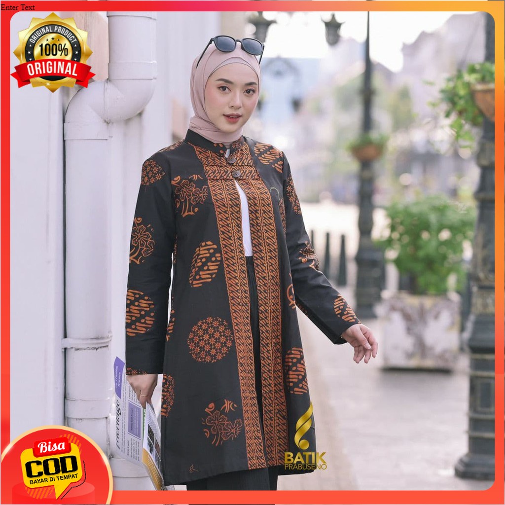 TUNIK MOTIF UTARI ATASAN BATIK WANITA LENGAN PANJANG KATUN PRINTING BATIK PRABUSENO ORIGINAL