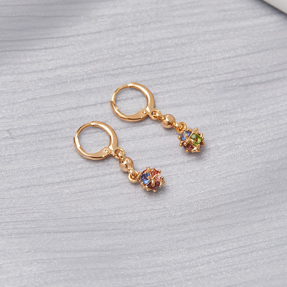 Y402 [Cod]Anting Juntai Permata Berwarna Aksesoris Wanita Lapis Emas 24k Korea Fashion Anting Tusuk Anti Karat Anti Luntur Tidak Alergi