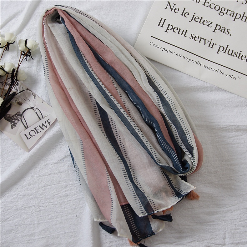 ITSFRIDAY TITA Scarf - Premium Pashmina Shawl Selendang Syal Pashmina Hijab Import Motif Geometri Pink Navy Tassel