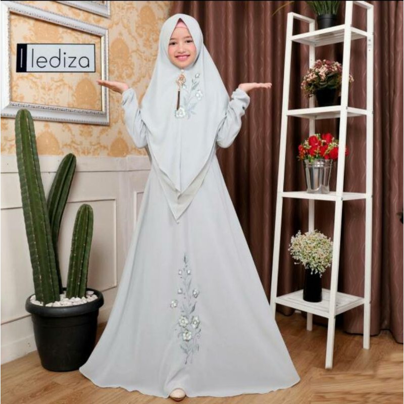 Gamis set syari anak usia 9 - 11 thn aplikasi bordir by Lediza