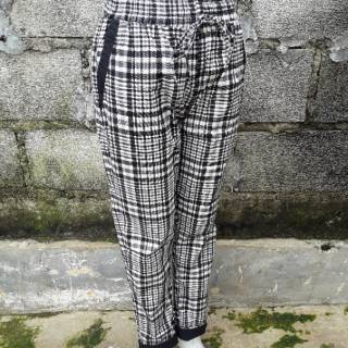  New Motif Baggypants Kotak  Stretch  Stik balik Shopee 