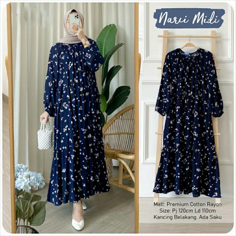 NARCI MIDI DRESS GAMIS KATUN RAYON PREMIUM / MAXY DRESS TERBARU / GAMIS KATUN RAYON / LONG TUNIK