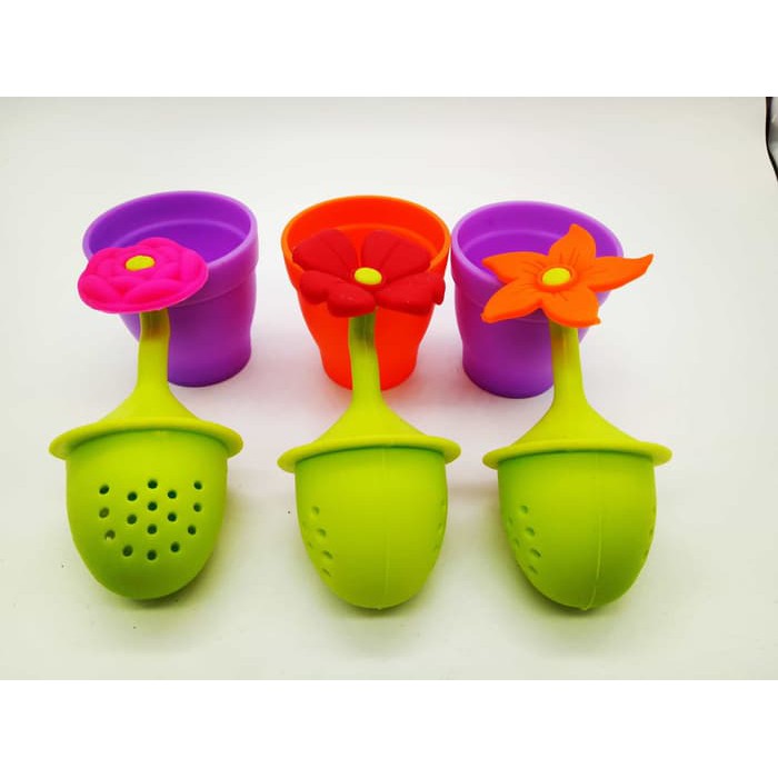 Saringan Teh Model Pot Bunga Unik Elegant Silicon Cerah