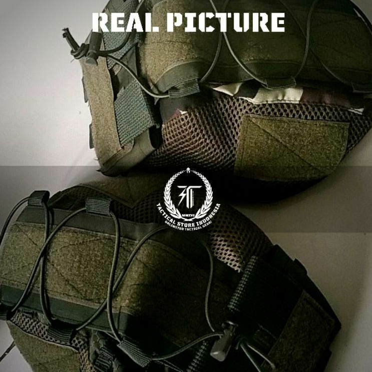 Cover Helm Tactical + Pouch Perekat Battery Helm Tactical Gen 2 - Hijau Kombinasi Loreng Malvinas