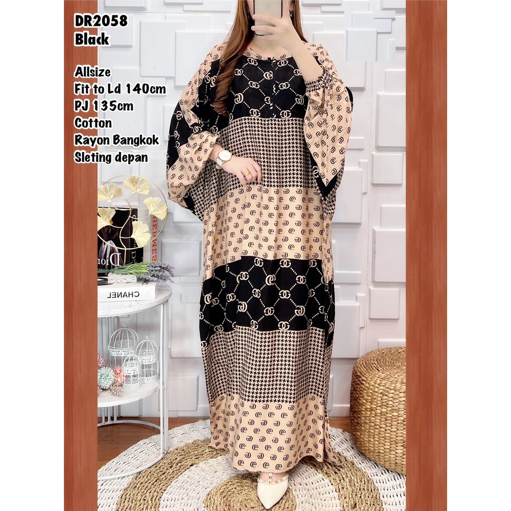 JL3628 gamis kalong motif combi JUMBO katun rayon import bangkok DR2058