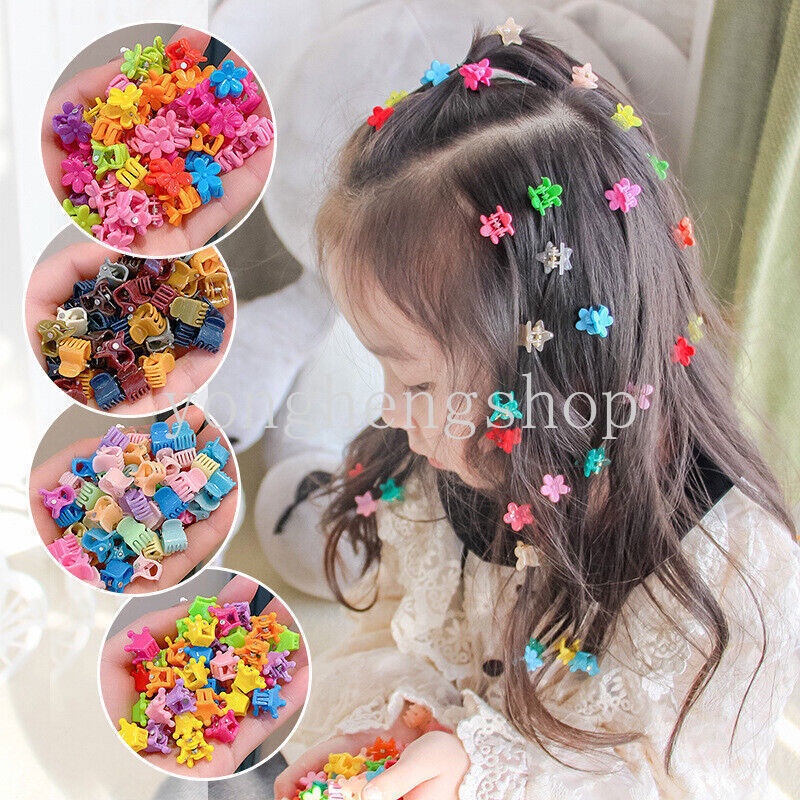 20pcs / set Jepit Rambut Mini Bentuk Bunga / Bintang / Mahkota Warna Permen Untuk Anak Perempuan