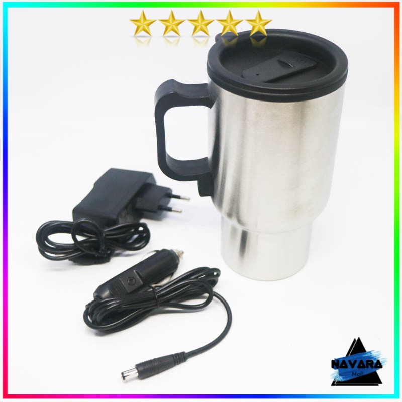 Mug Gelas Pemanas Air Mobil Portable Insulasi Car Kettle Stainless Steel dengan Pemanas 12V 450ML NJ