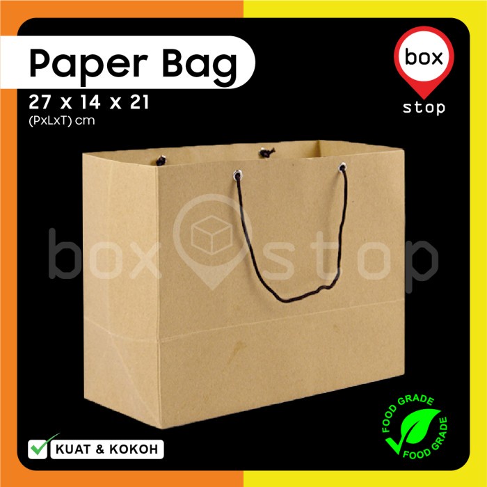 

Paper Bag Kue - Paperbag Polos - COKLAT - 27X14X21 cm (20 pcs)