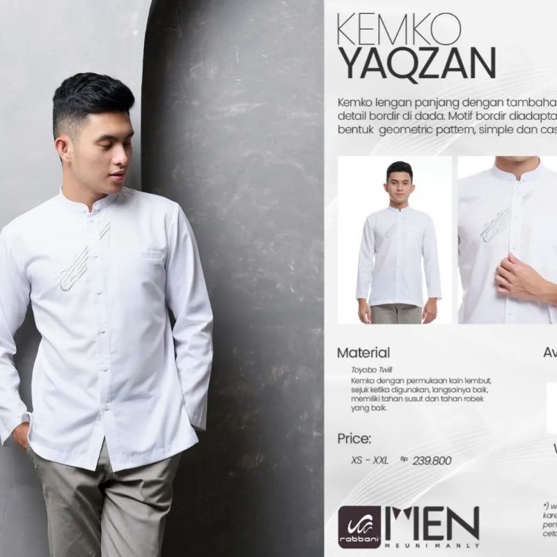 rabbani - kemko yaqzan - baju koko putih - baju koko putih panjang - kemko rabbani putih - baju koko