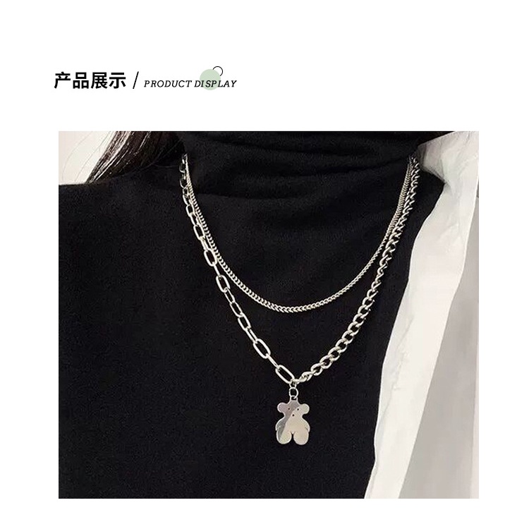 Double-layer twin bear kalung hip-hop Street kalung kepribadian Eropa dan Amerika kreatif kalung coc