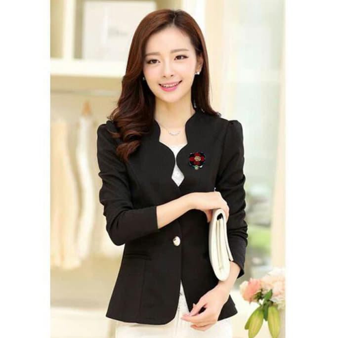 BLAZER KERJA WANITA KOREA STYLE WITH BROSS - BLAZER WANITA CASUAL - HITAM