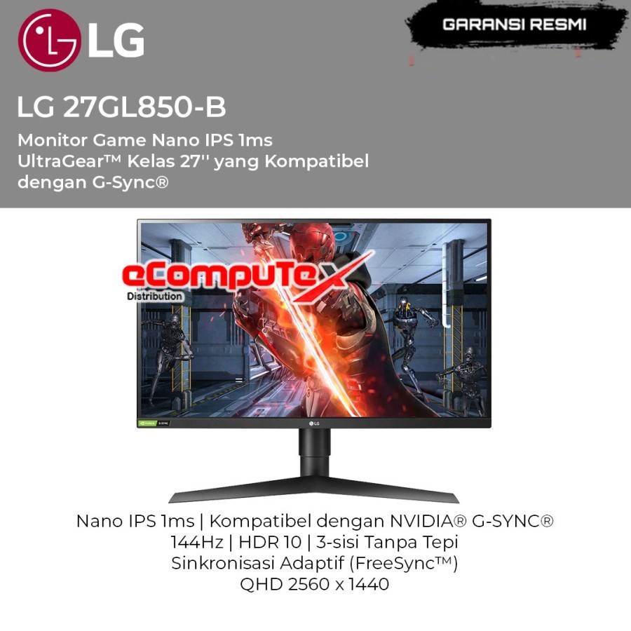 MONITOR GAMING LG ULTRAGEAR 27GL850-B / 27GL850 27 INCH HDR10 NVIDIA G-SYNC - GARANSI RESMI