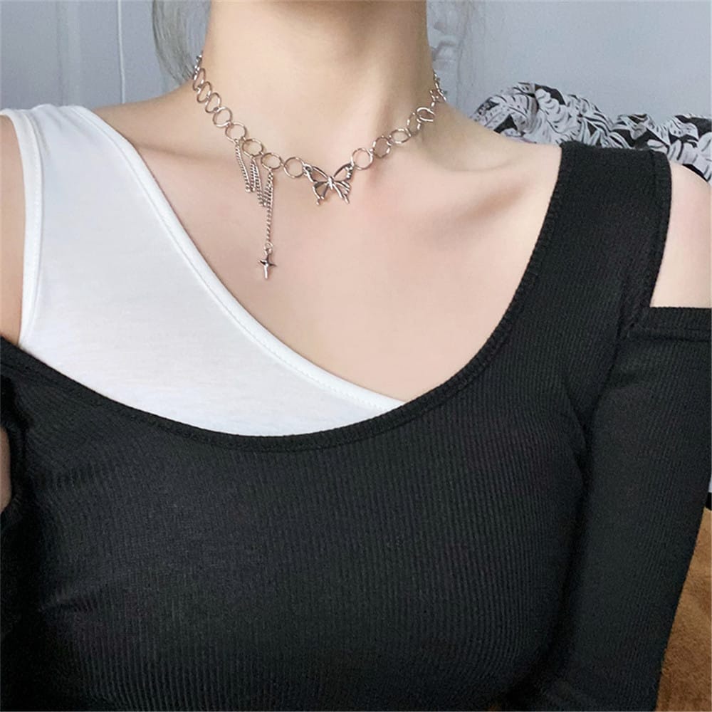 Kalung Kupu Kupu Rantai Klavikula Bahan Alloy