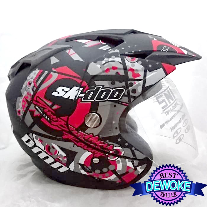 PROMO HELM MOTOR DMN JP7 BLACK DOFF SEVEN RED KEREN MURAH SAFTY