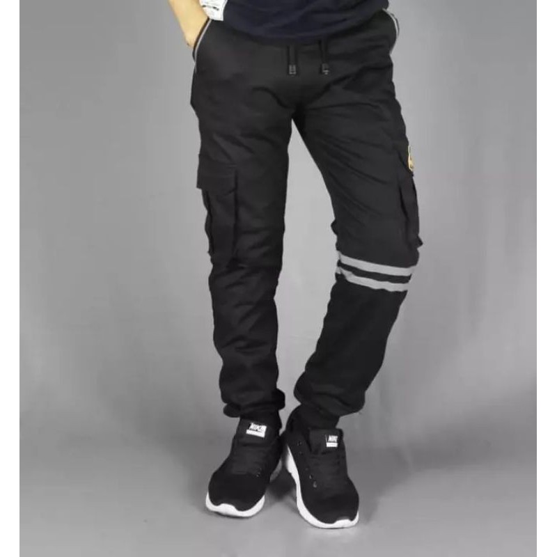 Celana Jogger Joger Cargo Hitam Full Pria Original