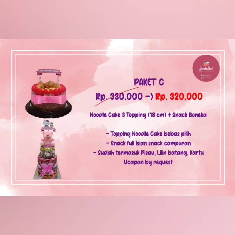 

Paket noodle cake snack tower / paket ulang tahun / paket ultah / snack tower / snackcake / noodle cake / snack ulang tahun