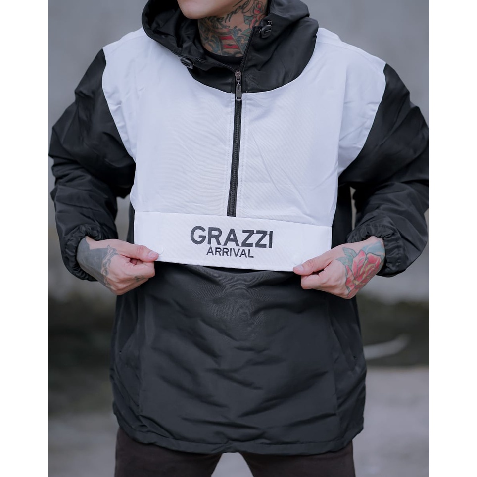 Grazzi Arrival Jaket Cagoule Kombinasi Hitam Putih Pria Wanita Jaket Waterproof