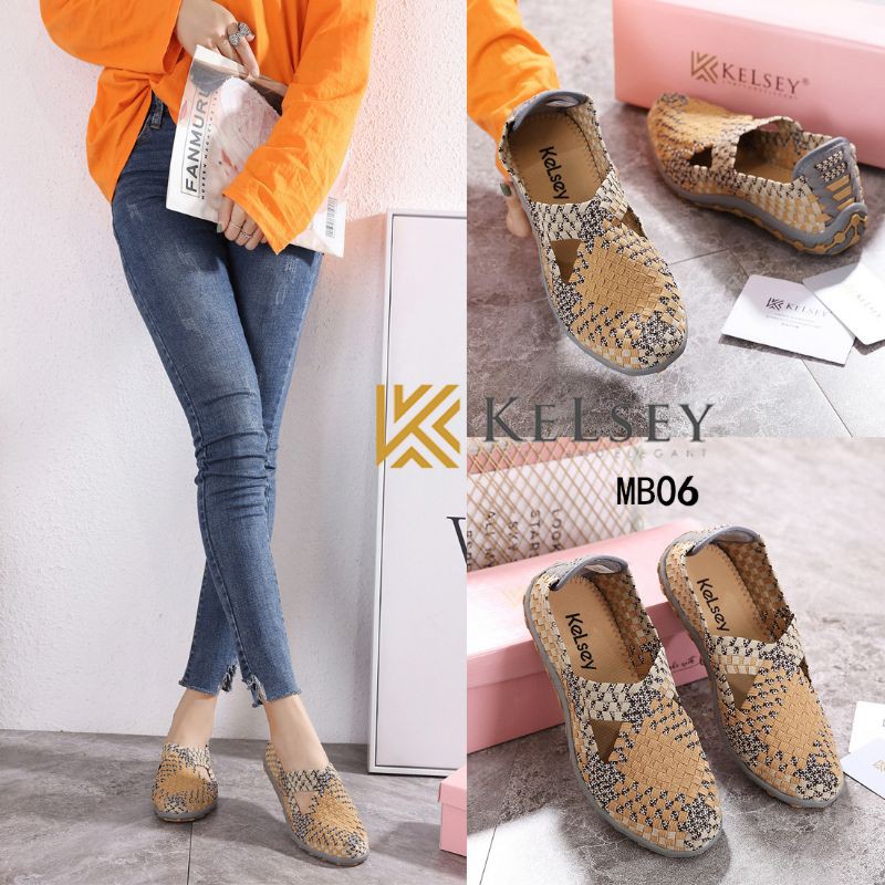 (GRATIS ALAS KAKI) Kelsey Sepatu Rajut Wanita  Kelsey / Sepatu Flat Rajut Wanita  MB06 Flats Shoes Rajut anyaman