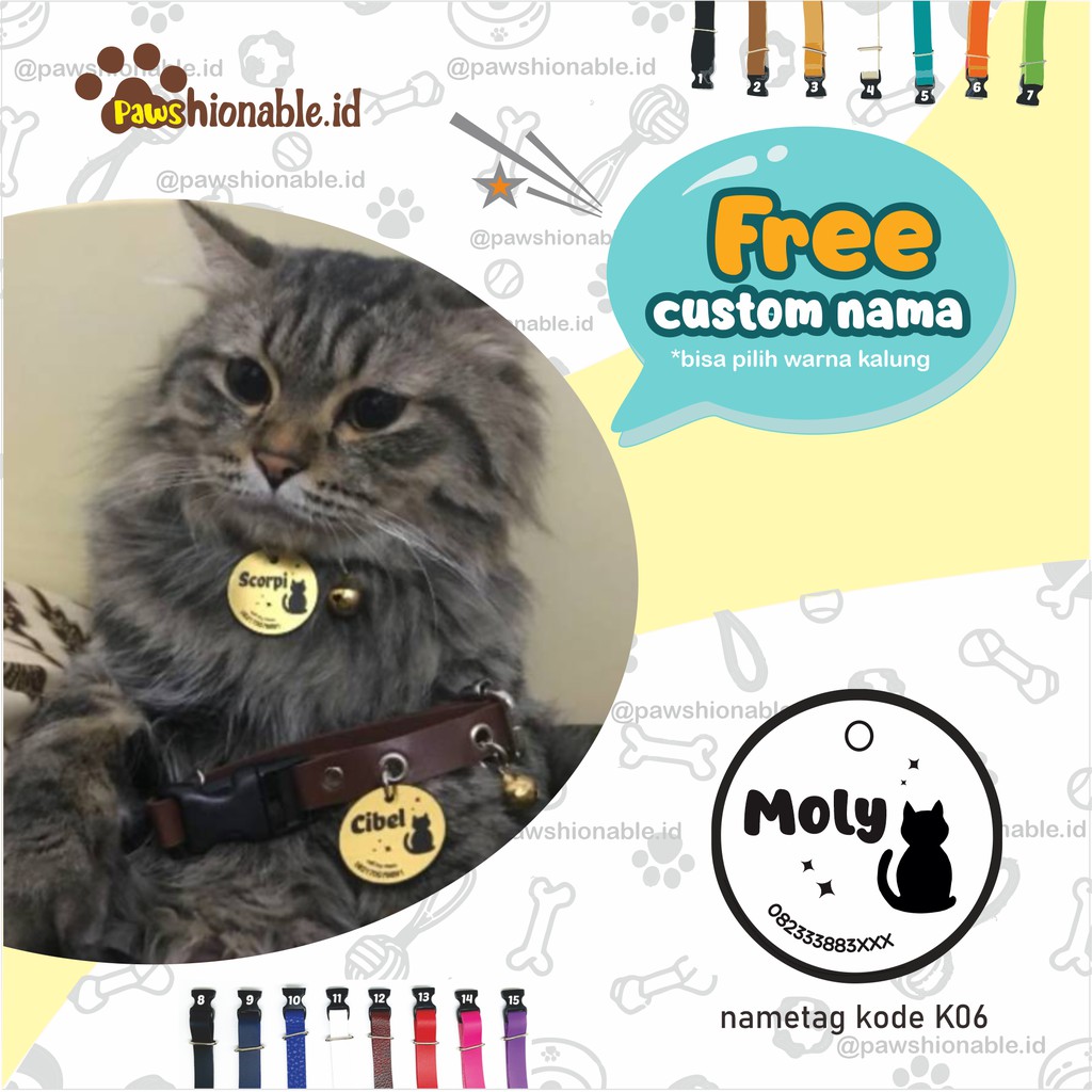 K06 - Kalung Custom Nama Kucing Aksessoris Hewan PU Leather/Kulit Sintetis