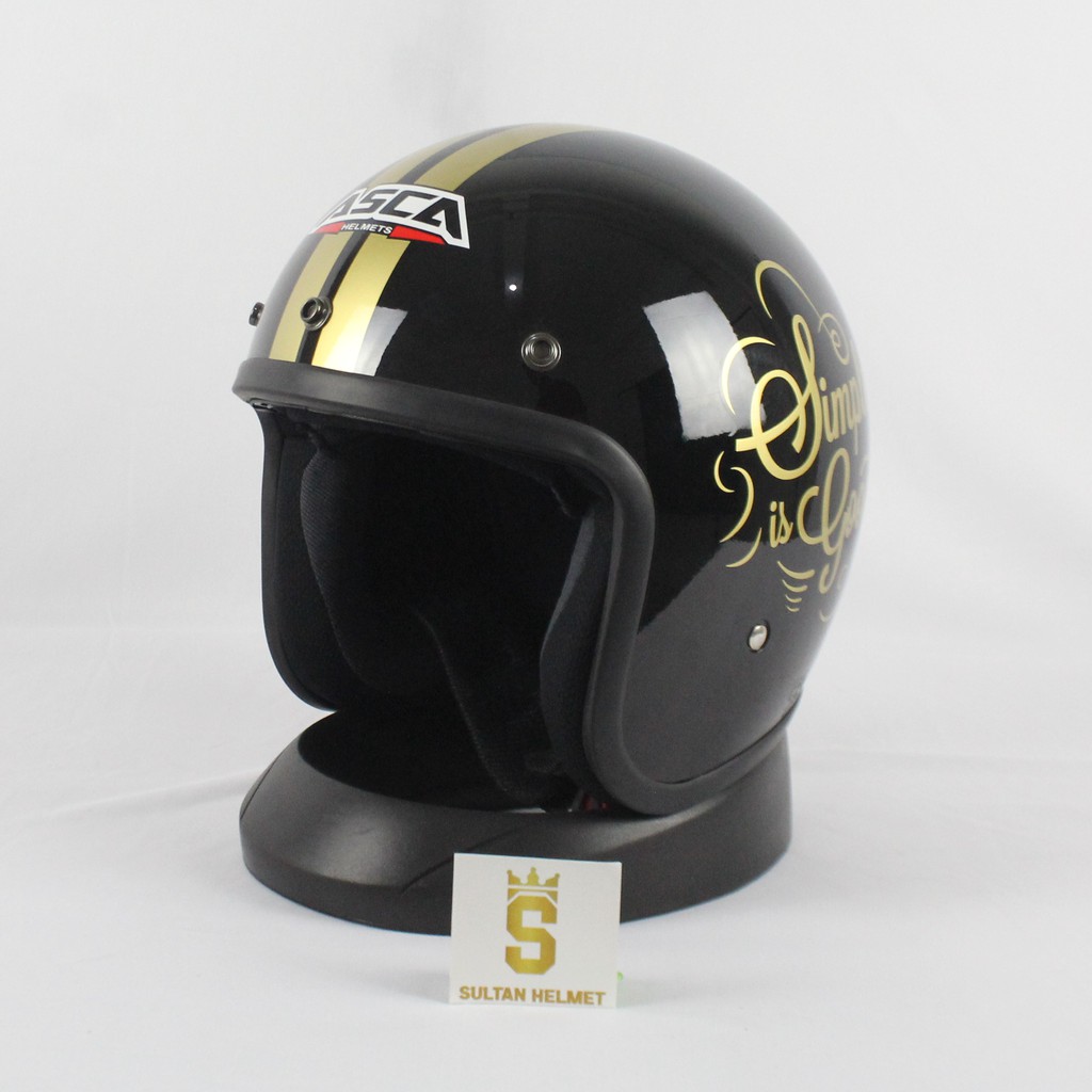 Helm ASCA Retro Half Face - SIG Hitam Black Glossy (Bogo/Vespa/Klasik)