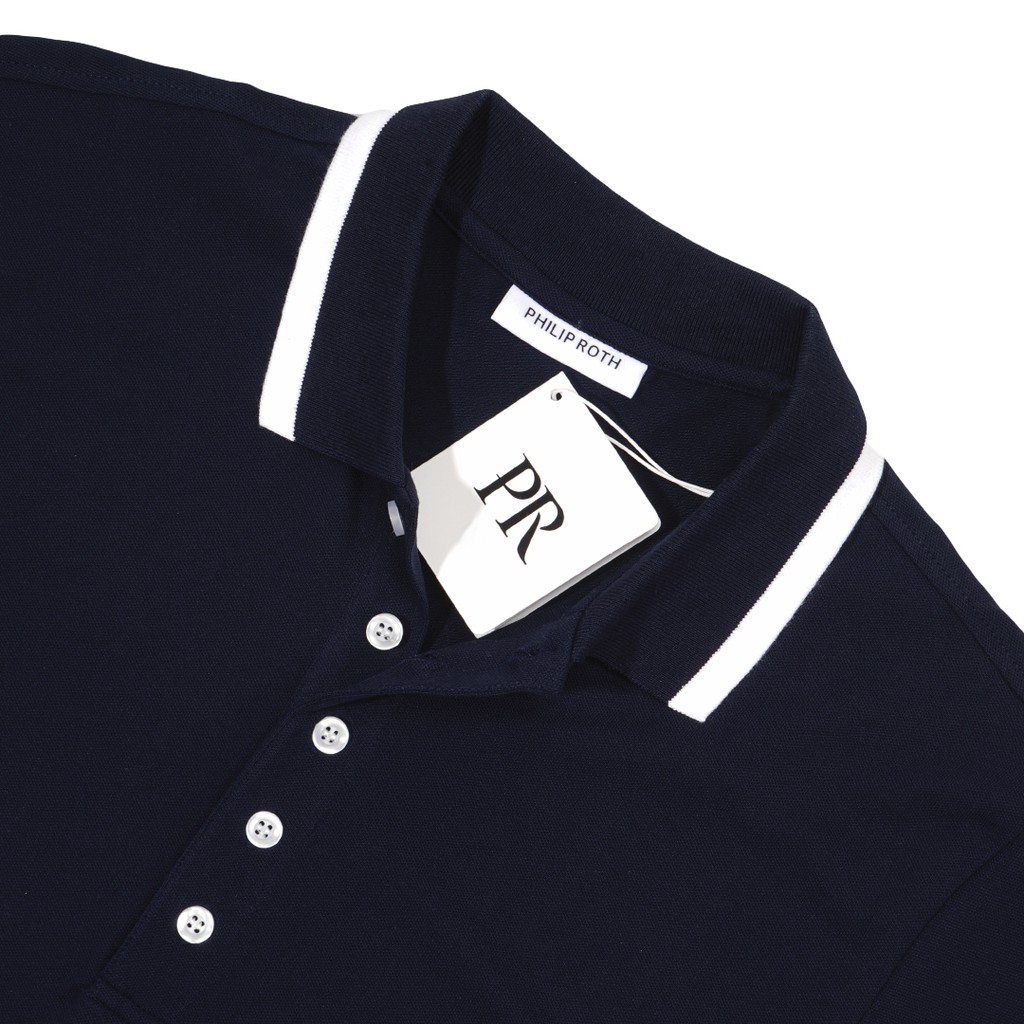 Philip Roth Stripe Collar Polo Shirt Navy