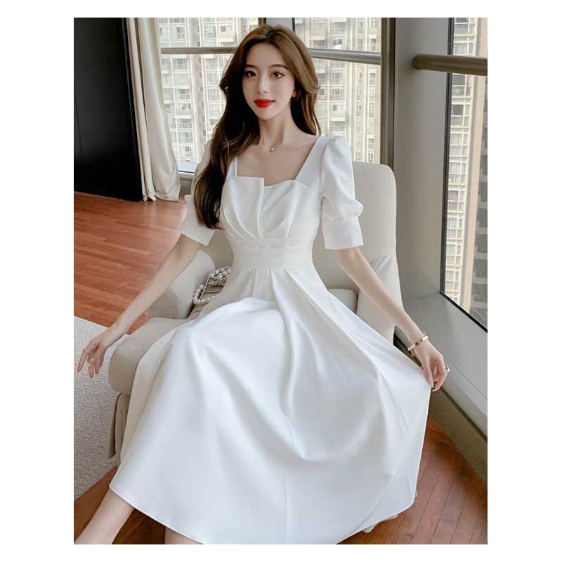 Dress wanita putih model cantik katun korea lengan pendek elegant