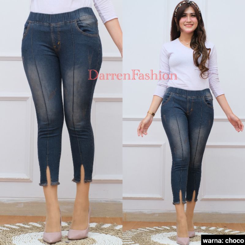 Celana Jegging 7/9 Vava Jeans Stretch Pinggang Karet . Celana Jegging 7/9 Ripped . Ripped Jeans