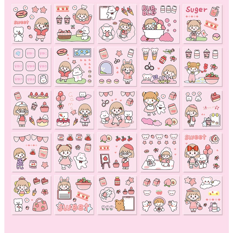 20/100 pcs Kartun Stiker Set Bahan Akun Tangan PET Tahan Air Ins Style Sticker Pack Jurnal Ketel Alat Tulis DIY