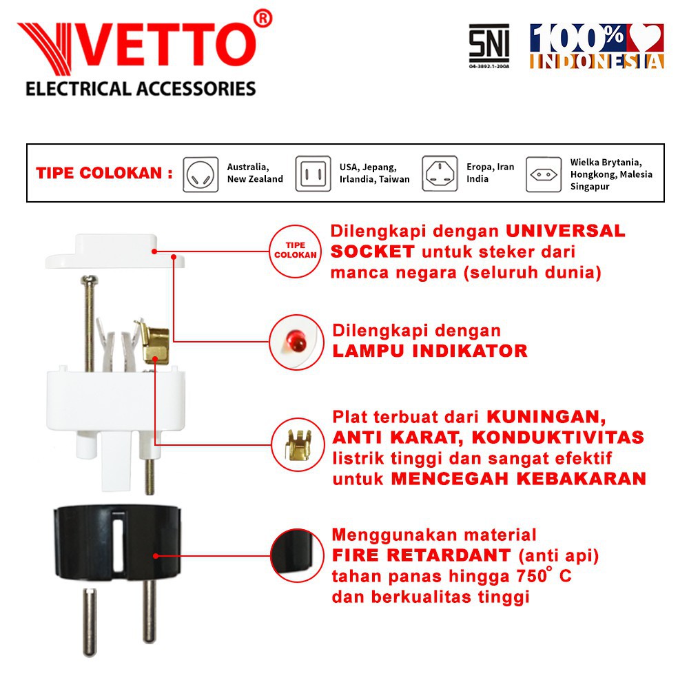 VETTO V801 Over Steker Lampu SNI Putih