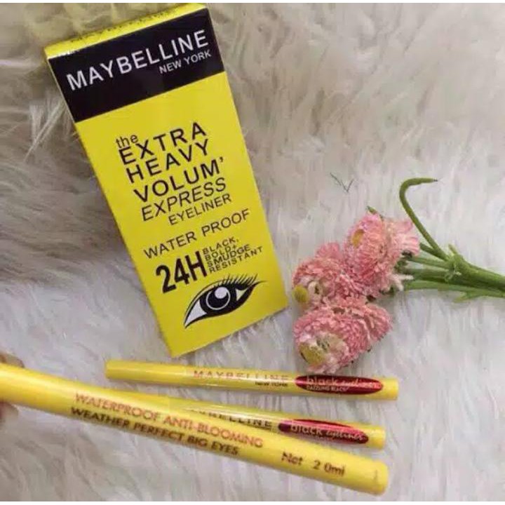 Promo Paket 4in1 Mascara Hypercurl+Pensil Alis+Lipcream+Eyeliner Spidol Maybelline